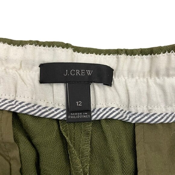 J. CREW 100% Linen Breathable Lightweight Shorts Pockets Olive Green size 12 - Picture 6 of 7